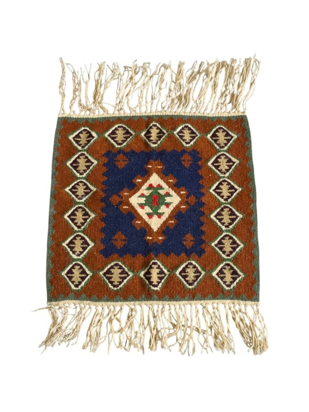Vintage Small Rug Wall Hanging Woven Rug 24.5" x 16.5" Wool Yarn Textile